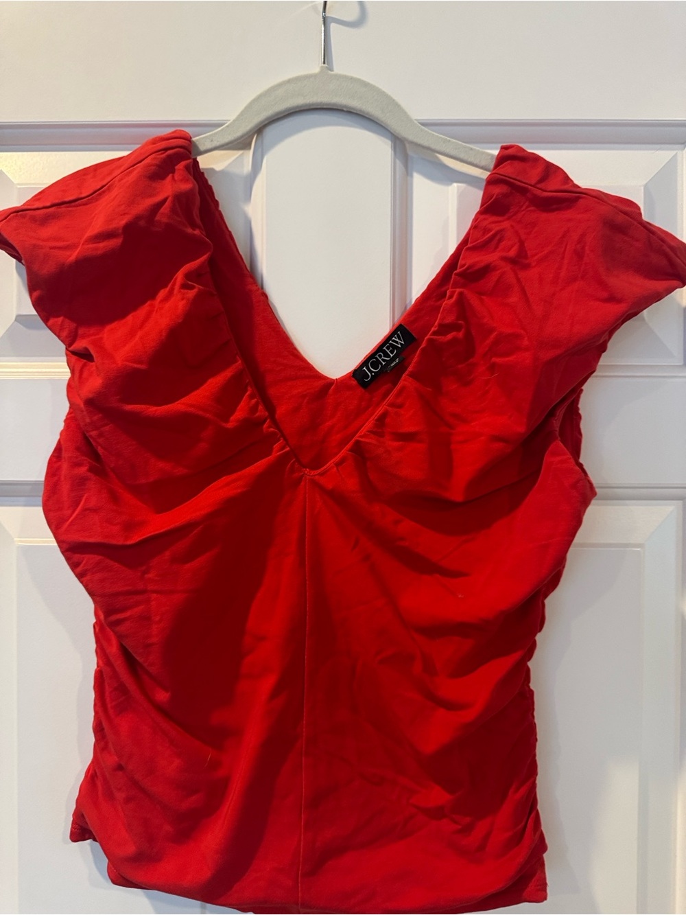 J. Crew Vibrant Red Strapless Ruffled Top